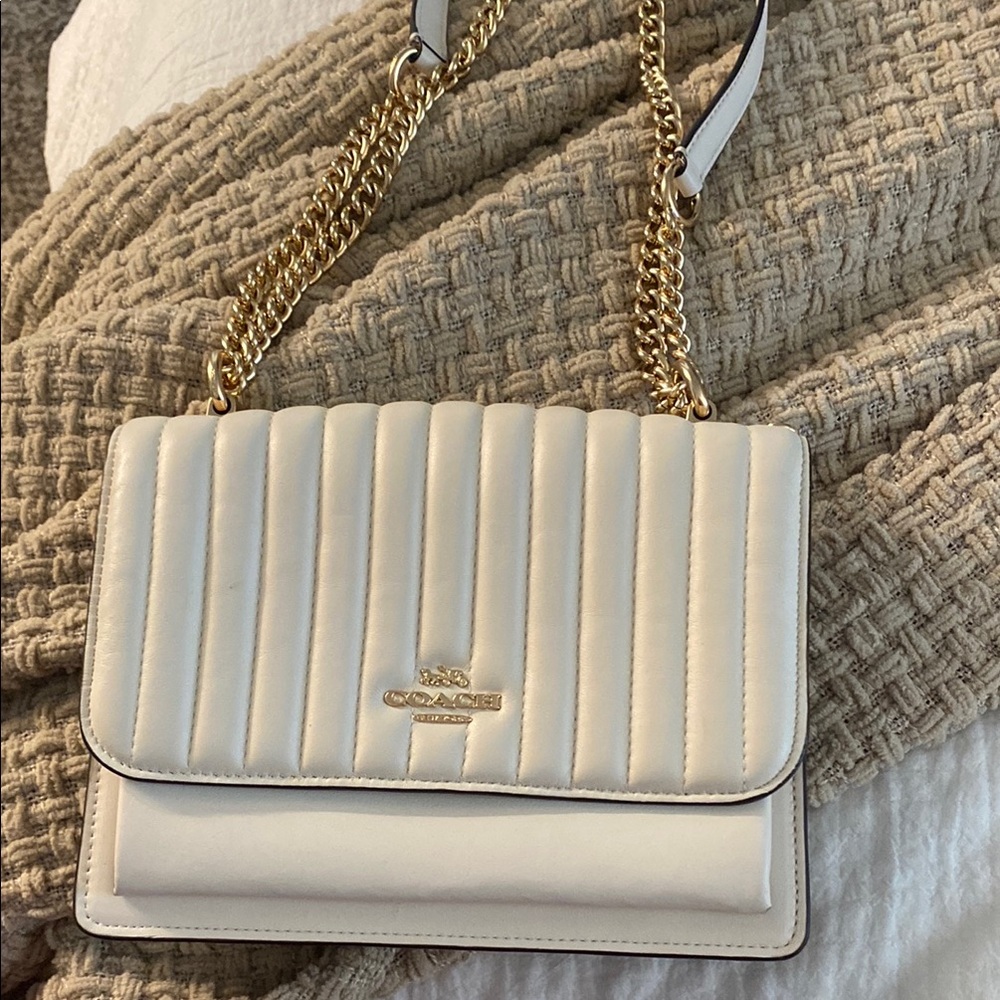 Coach White and Gold Quilted Shoulder Bag